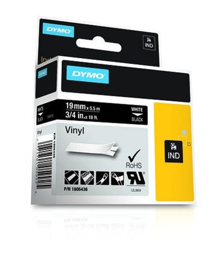 DYMO Rhino Adhesive Vinyl Label Tape, 3/4-inch, 18-foot Cassette, Black (1805436)