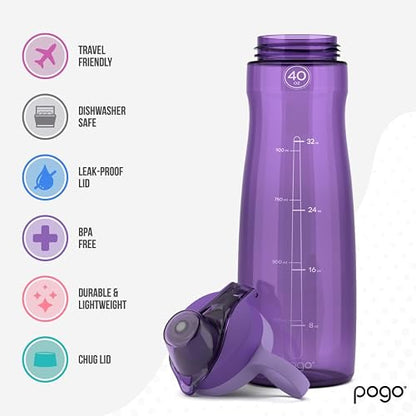 Pogo botella de agua con tapa deslizable, de plástico sin BPA, 40 oz (1182.9ml)