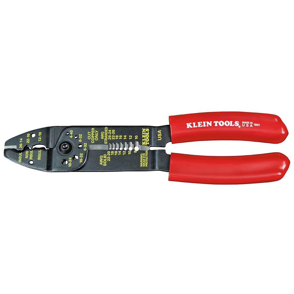 KLEIN TOOLS 1001 | Pinza Multiusos 6 en 1 para Electricista | Acero Forjado de Alta Resistencia | Compatible con Cable Sólido de 8-22 AWG y Cable Trenzado de 10-26 AWG | Color Rojo