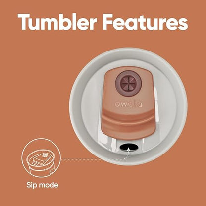 Owala - Vaso térmico de viaje de acero inoxidable de triple capa con tapa antiderrame y popote, libre de BPA, 710 ml, gris/blanco (Iced Tea)