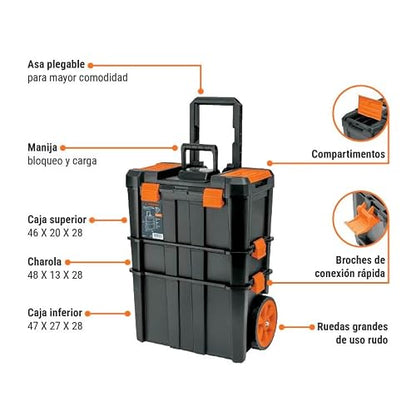 Truper CHP-1925R, Caja para herramientas 19"x25" 3 en 1 desmontable con ruedas grandes de uso rudo
