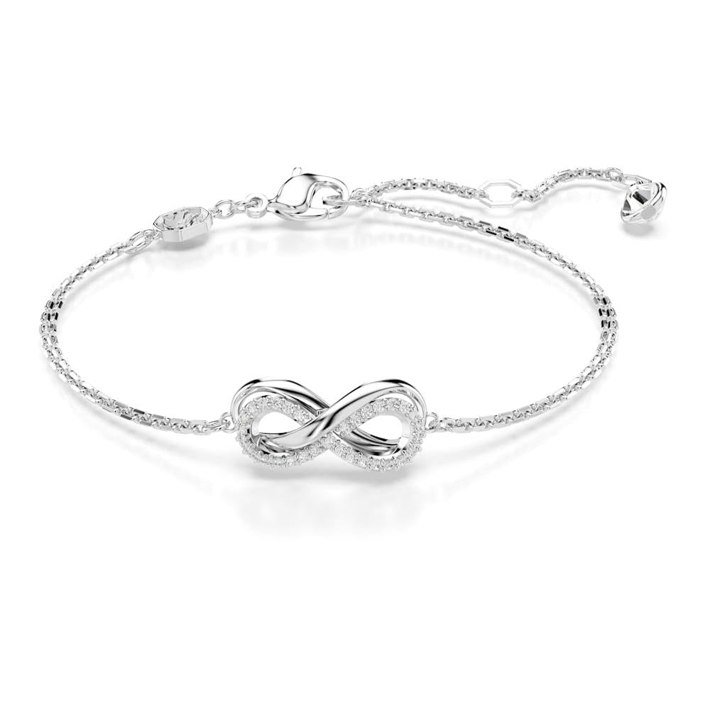 Swarovski Pulsera Hyperbola, Símbolo del infinito, Blanca, Baño de rodio