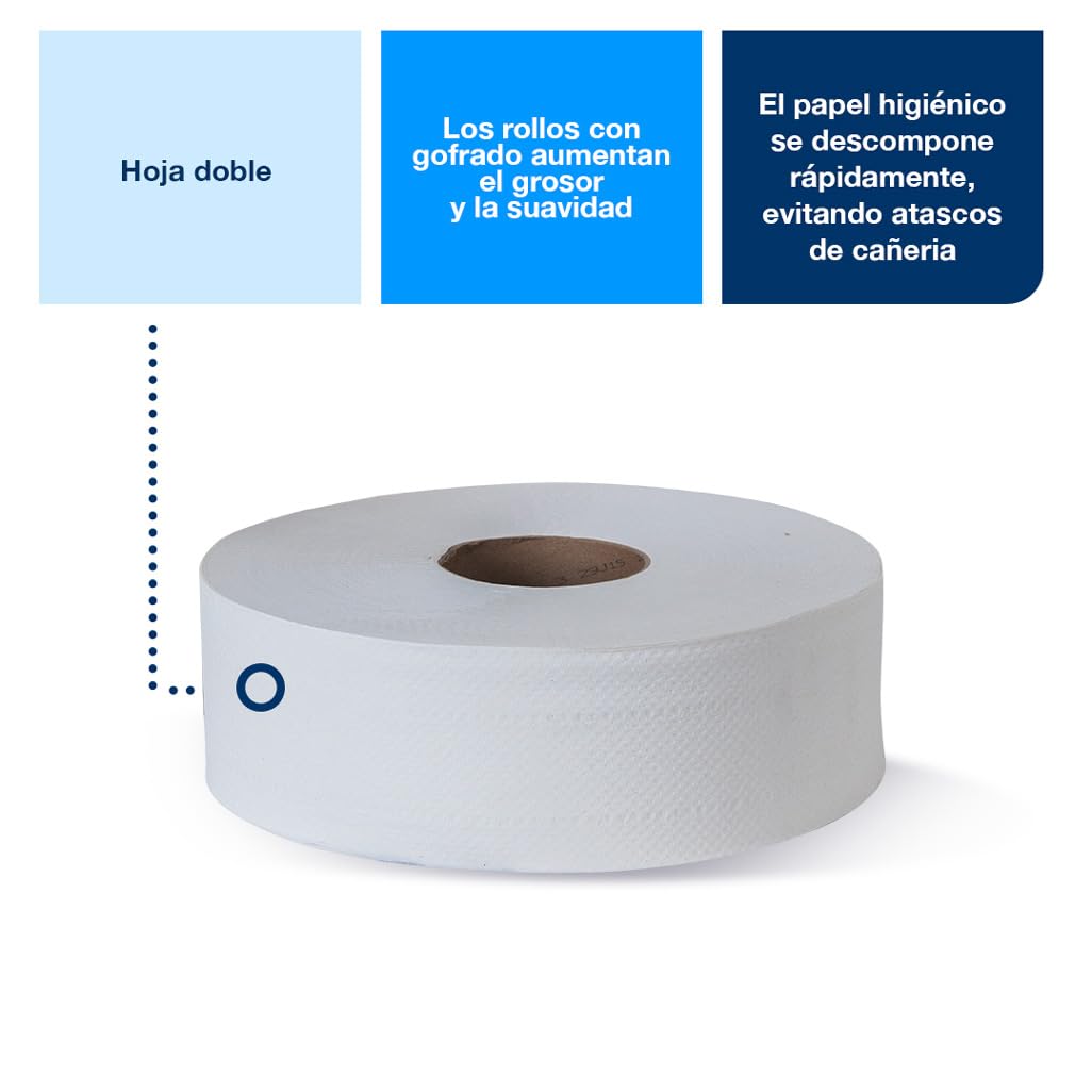 Tork Papel Higiénico en Bobina 12 Rollos x 200 m – Papel para Baño Dispensación Continua 2 Capas Hoja Doble, 9 cm, para Baños de Alto Tráfico Institucional – Color Blanco