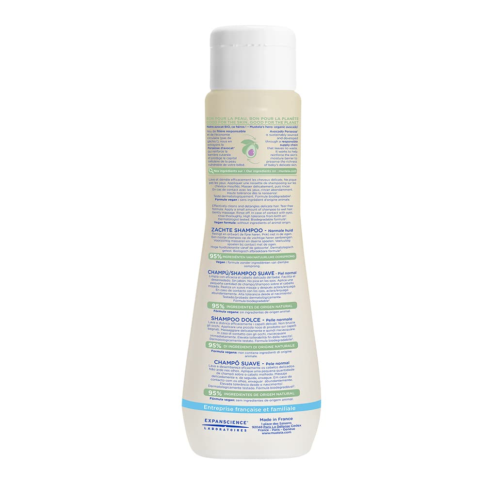Mustela Shampoo Suave con Manzanilla para Bebé o Niño con Piel Normal, 200mL, 2 en 1: Shampoo y Crema Corporal Hidratante, 300mL