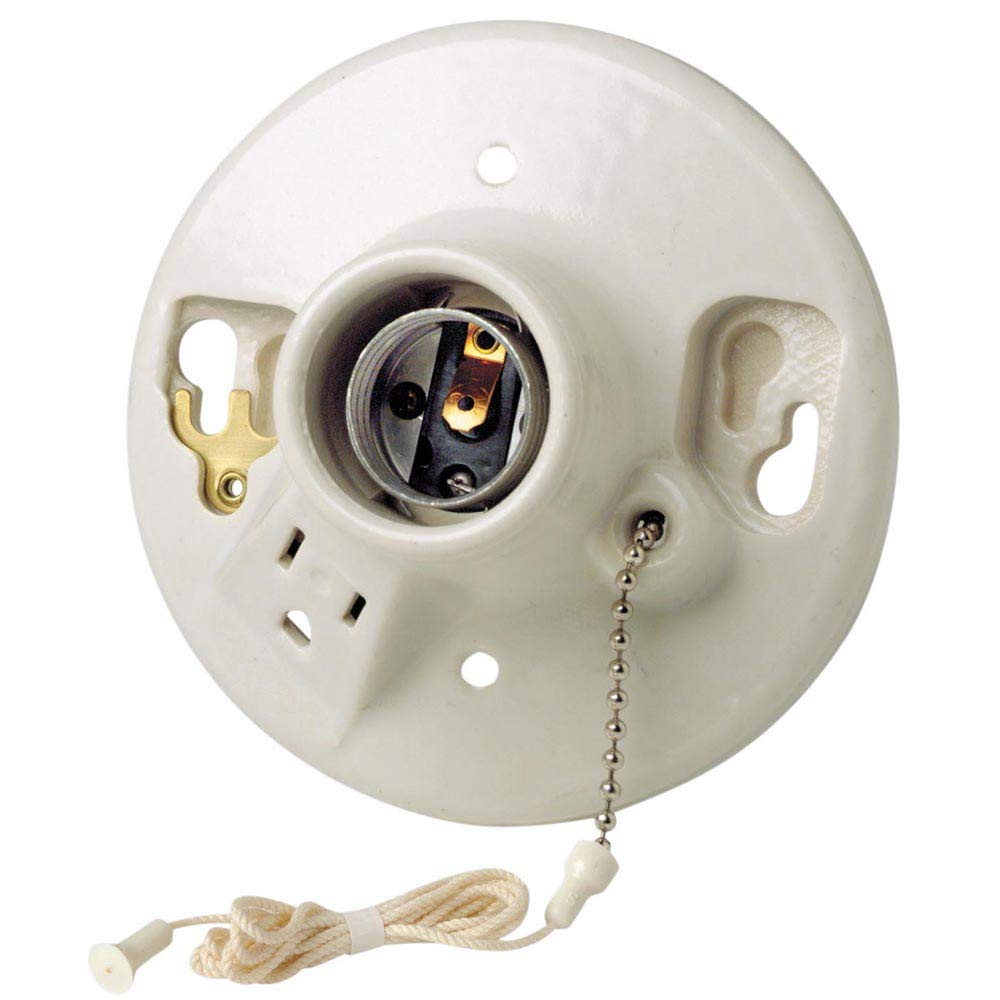 Leviton 09726-00C Portalámpara de Porcelana para Foco Incandescente, con Cadena, color Blanco