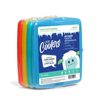 Cool Coolers by Fit & Fresh - Paquete de 4 Paquetes de Hielo Delgados, congelación rápida, Bolsas de Hielo Reutilizables para loncheras o enfriadores, Multicolor, 3 Paquetes de 4