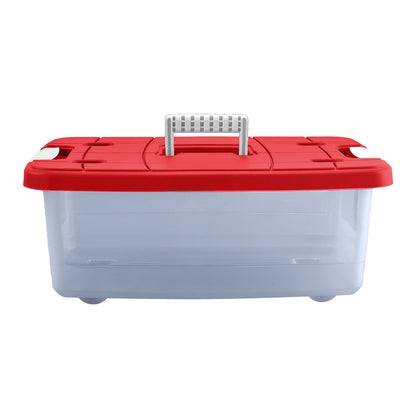 Guateplast Caja de Almacenamiento 16 litros | Rojo, juego de 3, cierre click, apilable, con agarradores
