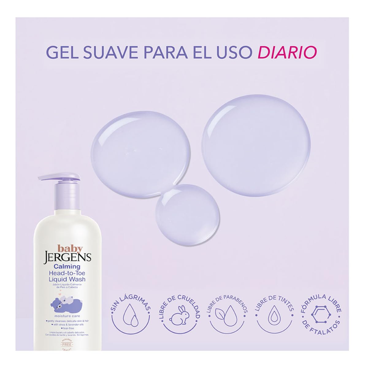 Jergens Baby, Jabón Líquido Calmante de Pies a Cabeza para Bebés, Gel de Baño y Shampoo, sin lágrimas, 591 ml