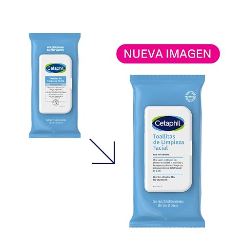 Cetaphil Toallitas de Limpieza Facial Ultra Suaves Piel Sensible 25 Toallas | Eliminan suciedad, maquillaje e impurezas sin resecar, con aloe vera, niacinamida y pantenol para todo tipo de piel sensible.
