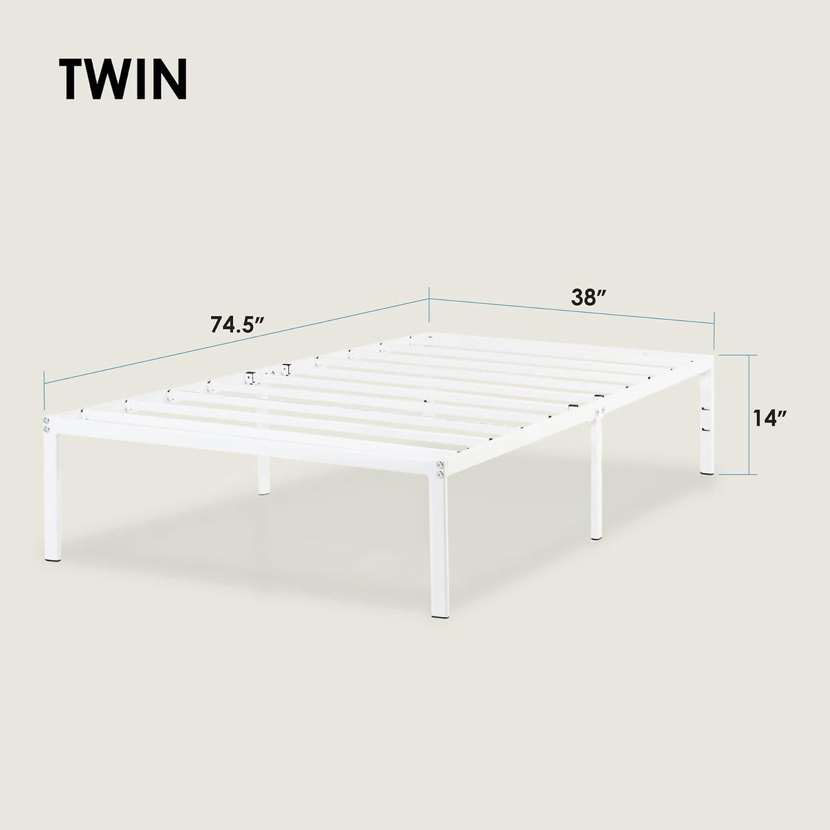 Best Price Mattress - Marco de Cama de Plataforma de Metal de 14 Pulgadas, Listones de Acero Resistente, Blanco, Individual