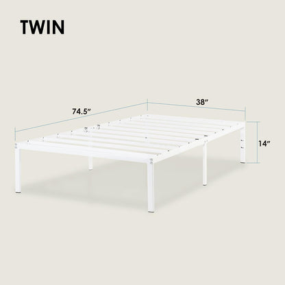 Best Price Mattress - Marco de Cama de Plataforma de Metal de 14 Pulgadas, Listones de Acero Resistente, Blanco, Individual