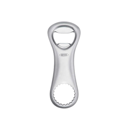 OXO SteeL - Abridor de botellas | Acero inoxidable resistente a la corrosión, acabado chapado en cromo, abre giros, cómodo agarre antideslizante