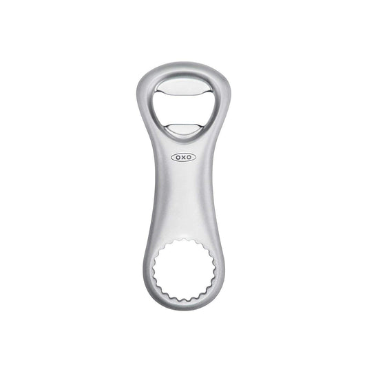OXO SteeL - Abridor de botellas | Acero inoxidable resistente a la corrosión, acabado chapado en cromo, abre giros, cómodo agarre antideslizante