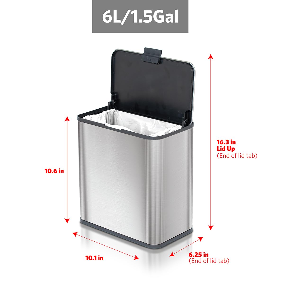 Glad Roomate Barrera de basura Bajo encimera - cubeta de basura de acero inoxidable con doble tapa y protección Clorox - Pequeño contenedor de basura para gabinete de cocina
