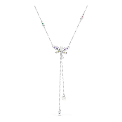 Swarovski x Ariana Grande Colección Oficial de Libélula Motif Jewelry Collection, Broche, Collar con colgante, arete, piedras multicolores de corte mixto, acabado rodio