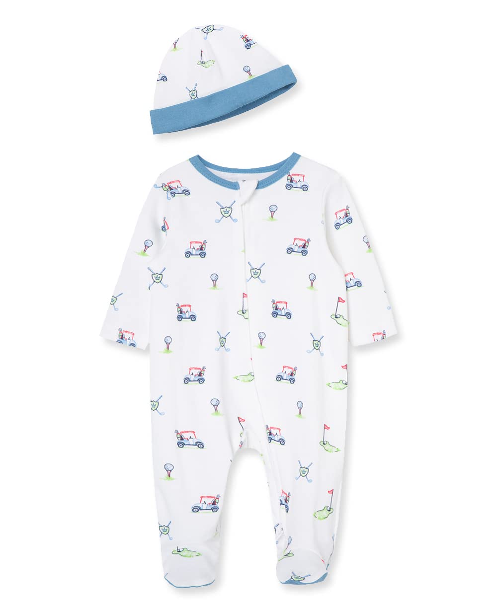 Little Me 100% Cotton Scratch Free Tag 2-Piece Sleeper Juego de pies y Gorras bebés niños