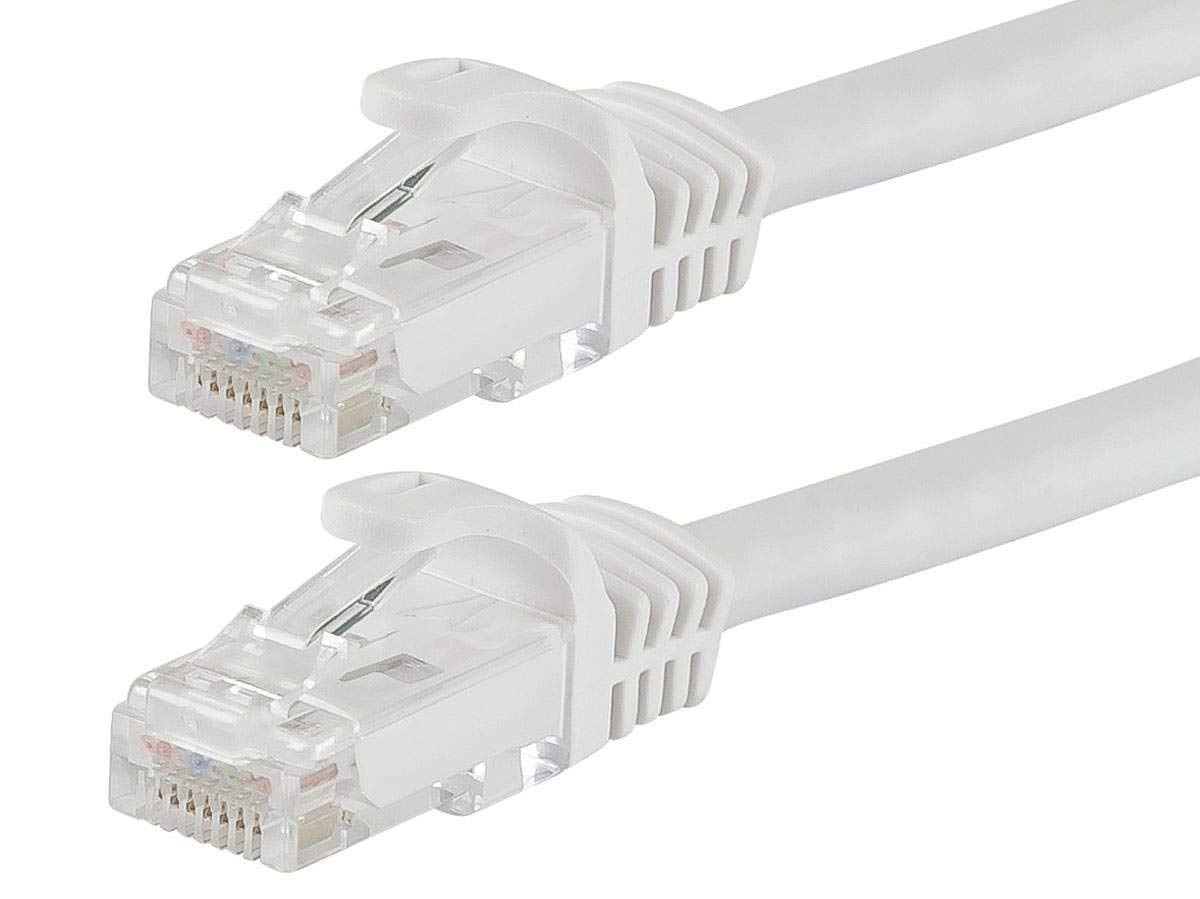 Monoprice Flexboot Cat5e Ethernet Patch Cable - Network Internet Cord - RJ45, Stranded, 350Mhz, UTP, Pure Bare Copper Wire, 24AWG, 50ft, White