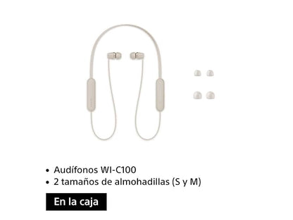Sony WI-C100 - Audífonos inalámbricos intraauriculares con Banda para el Cuello y micrófono para Llamadas con Manos Libres, Beige (Versión Nacional)