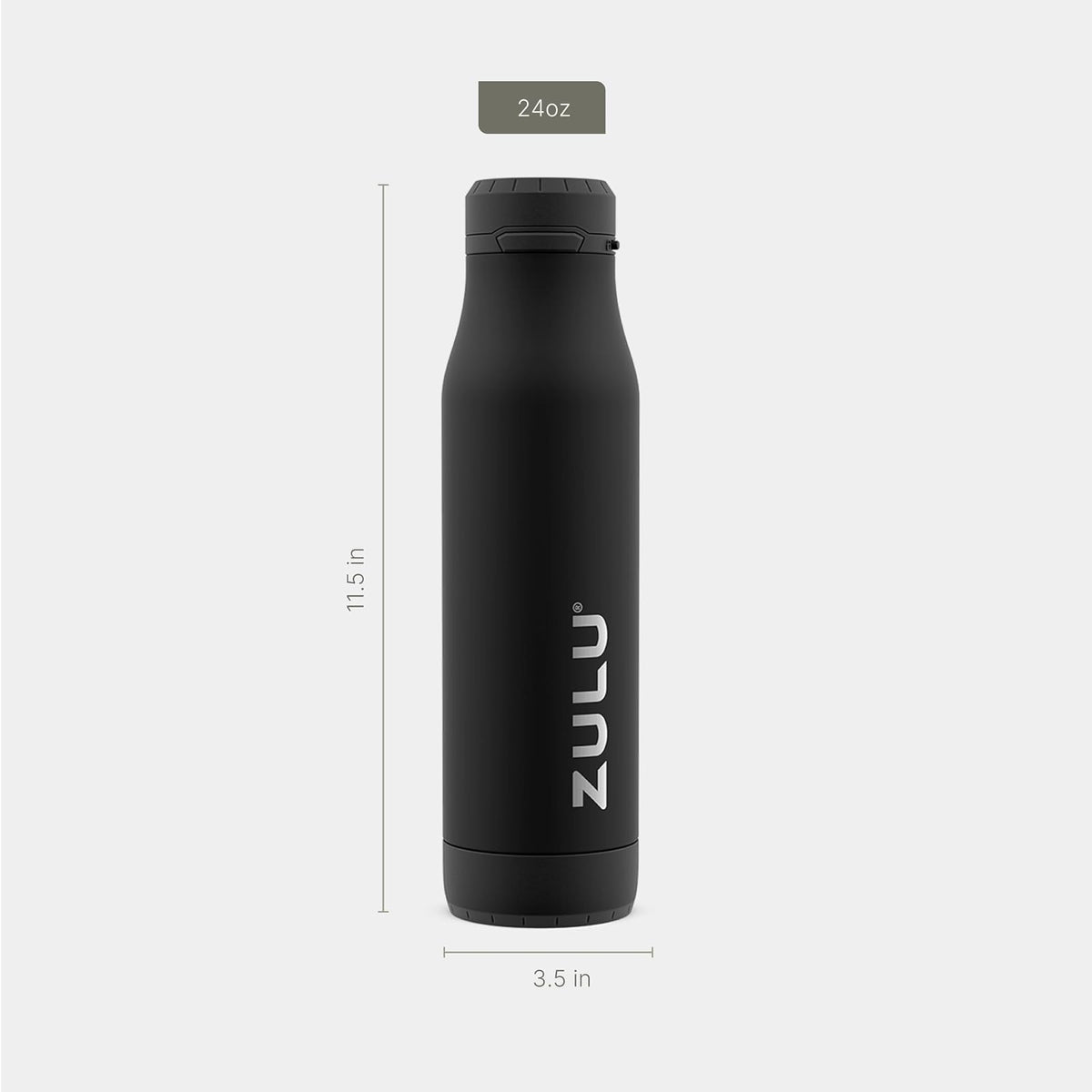 ZULU Ace Botella de agua de acero inoxidable con base extraíble – Tapa a prueba de fugas, boquilla antimicrobiana, 24 oz, color negro
