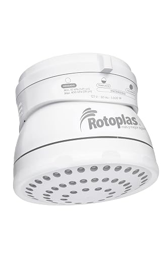 Rotoplas Regadera eléctrica, EcoDucha, Regadera de Baño Eléctrica de Bajo Consumo, con Doble Cámara de Calefacción, Potencia: 5000 Watts, 127 V ~ 60 Hz, Color: Blanco