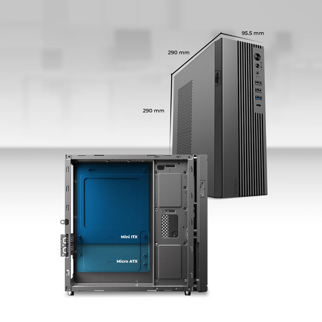 AC-943086 Gabinete Mini Torre Slim Onex GS450/Max MB Micro ATX/Fuente Flex 400 W/8 L/2x USB 2.0 + 1 USB 3.0 + 1x USB Tipo C 3.0 + 1 Mic + 1x Audio/Lector de tarjetas SD/Full Metalico/Elite Negro