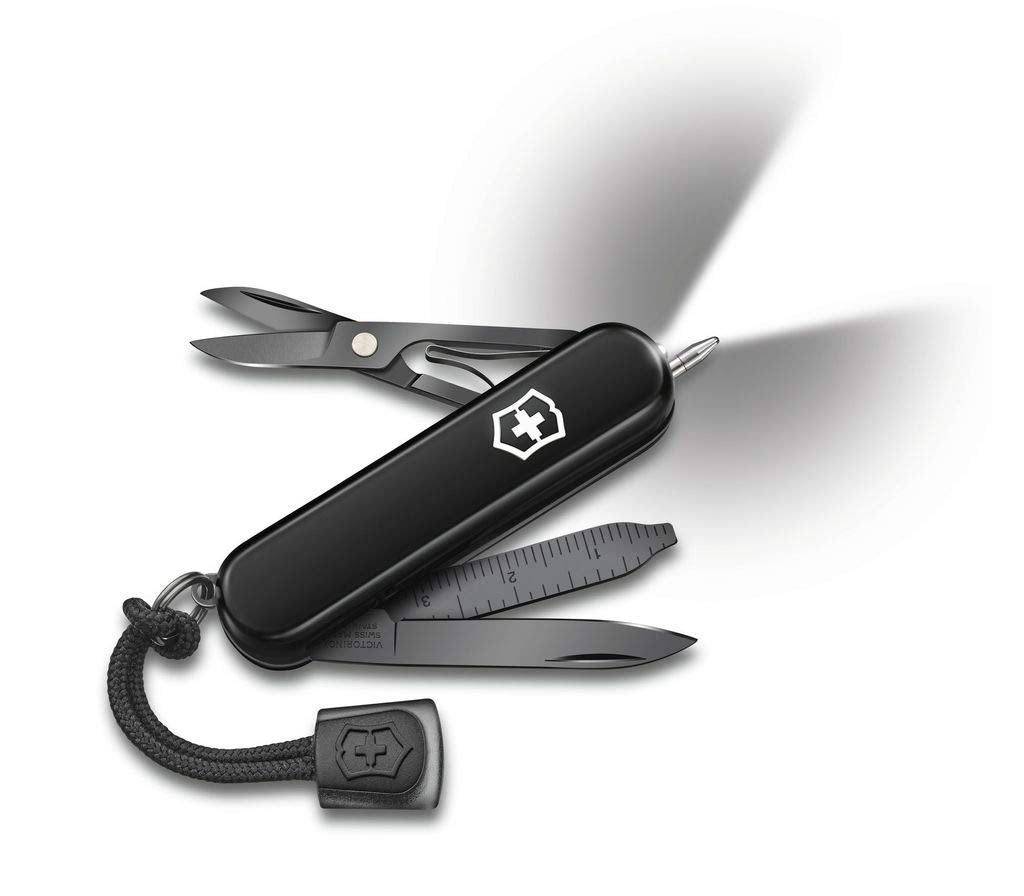 Victorinox Signature Lite Onyx Black, 8 Usos | Herramienta compacta para uso diario con tijeras, luz LED y acabado monocromático. Ideal para llaveros. Hecho en Suiza