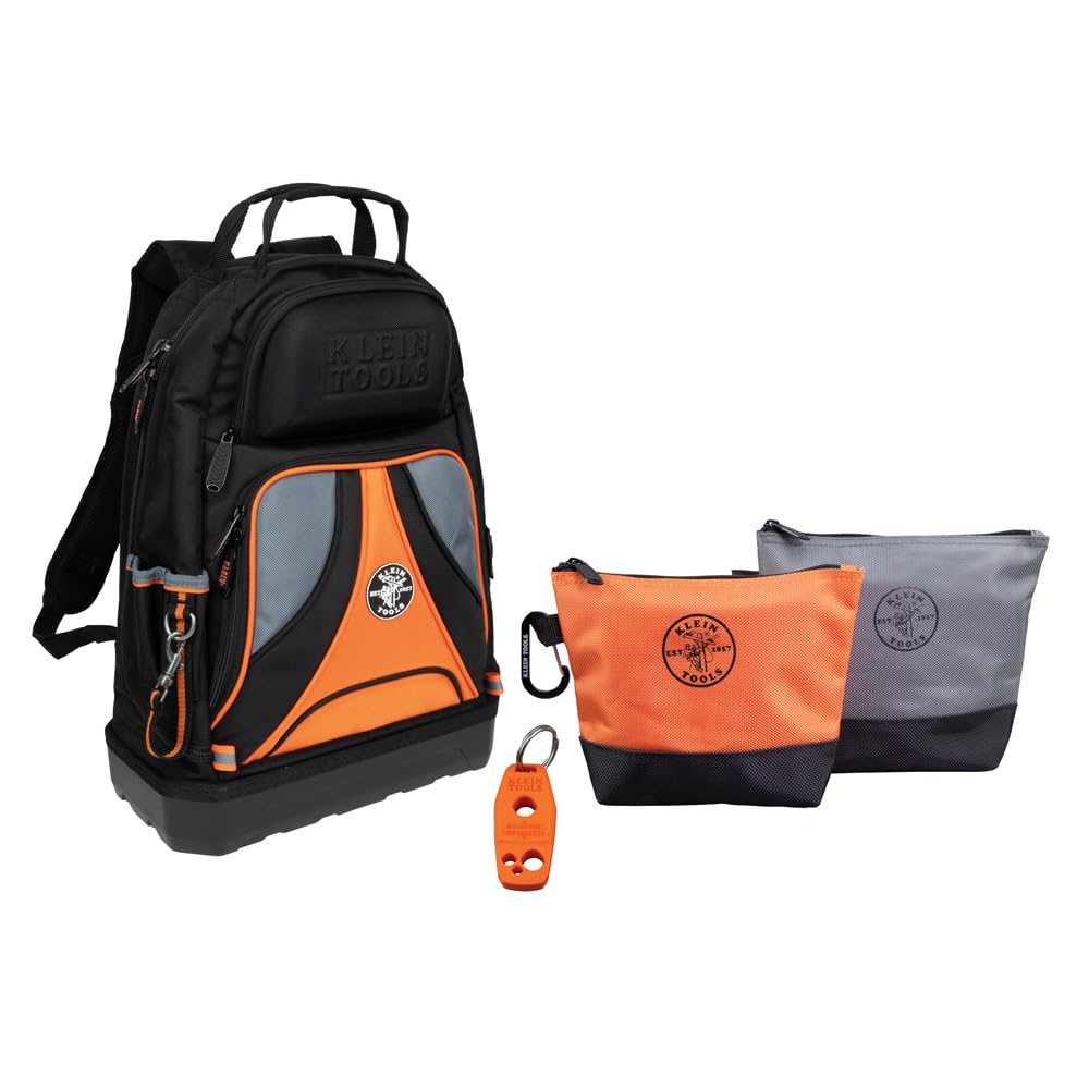Klein Tools 80038 - Kit de herramientas para mochila, mochila Tradesman Pro, bolsas de herramientas con cierre y magnetizador, 4 piezas
