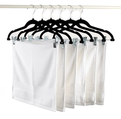 Juego de 20 perchas de terciopelo para falda con clips para mujer, juego de 20 perchas negras con clip para pantalón, camisa, vestido de fieltro, antideslizante, resistente, ahorro de espacio, ropa delgada, 16.7 pulgadas de largo
