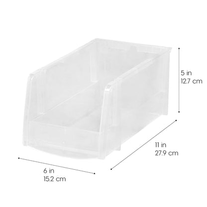 IRIS USA Paquete de 4 Cajas de Almacenamiento con Frente Abierto, Apilables, Organizador para Cocina, Aula u Oficina, Transparente