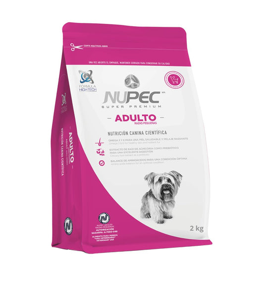 Nupec croquetas para Perros, Adulto Razas pequeñas, con Omega 3 y 6, presentación de 2 kg.