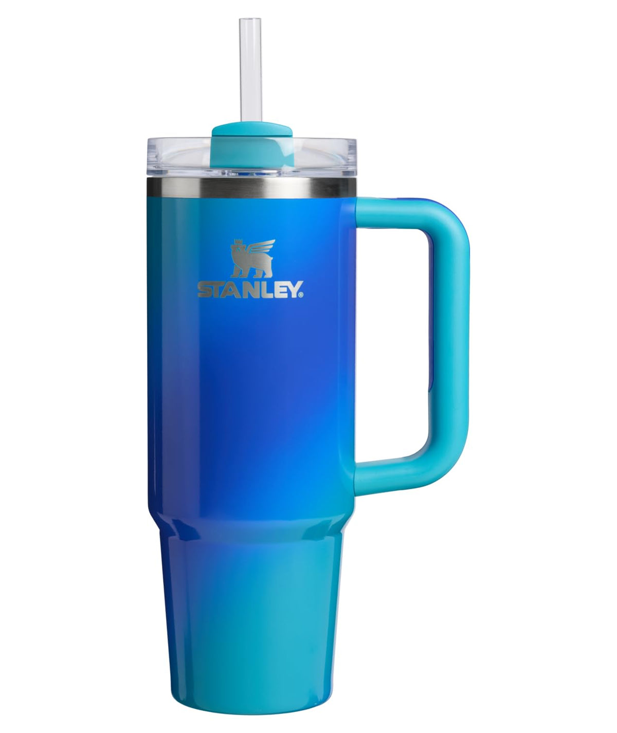 Stanley Vaso con Asa y Popote, 40 oz, Tapa FlowState, Azul - 30 Ounces - Aura de vidrio de mar