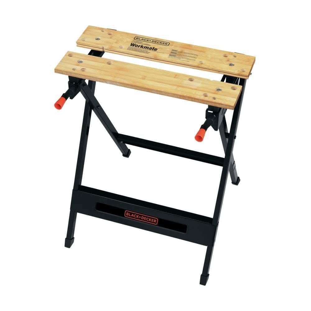 BLACK+DECKER Banco de Trabajo Portátil, Mesa Plegable Acero y Madera Negro/Naranja, 158kg, WM125