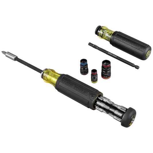 Klein Tools 80083 Kit de destornillador de impacto con juego de llaves de impacto SAE 7 en 1 y destornillador de longitud ajustable de múltiples puntas 14 en 1, 2 piezas