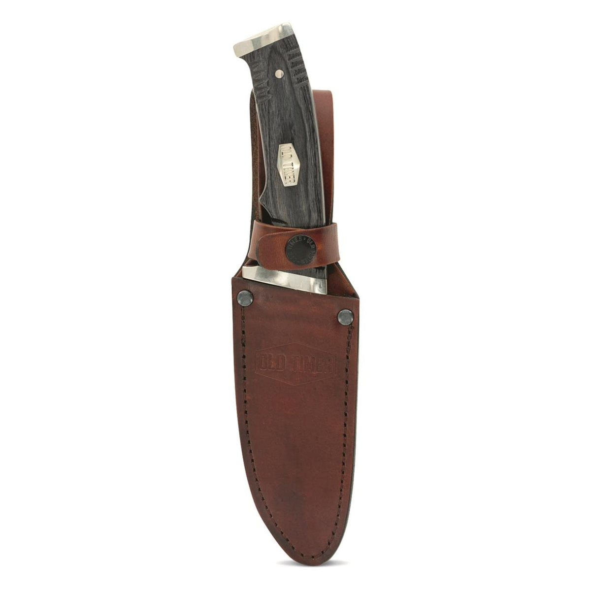 Old Timer Heritage Series Cuchillo 169OT | 10.2 pulgadas, hoja fija, acero D2, mango madera laminada, funda cuero, para caza y campamento