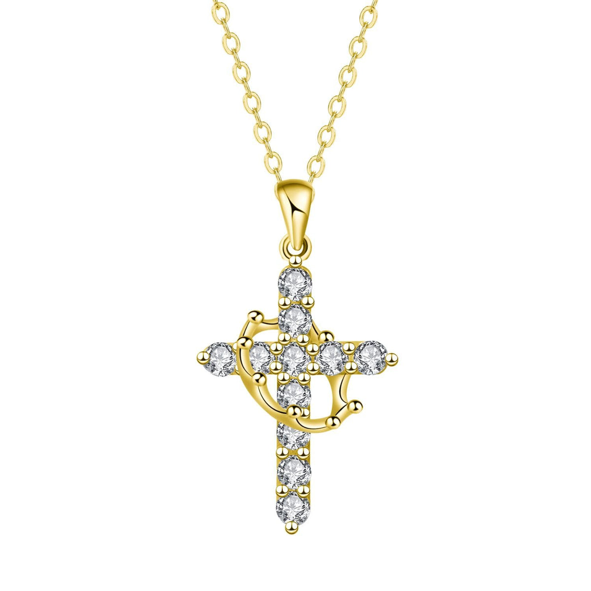 XYPHIELLE Collar de Cruz Azul para Mujer, Dije de Corona con Circonitas, Regalo para Novia Esposa, San Valentín Aniversario - Dorado