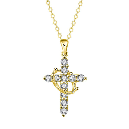 XYPHIELLE Collar de Cruz Azul para Mujer, Dije de Corona con Circonitas, Regalo para Novia Esposa, San Valentín Aniversario - Dorado