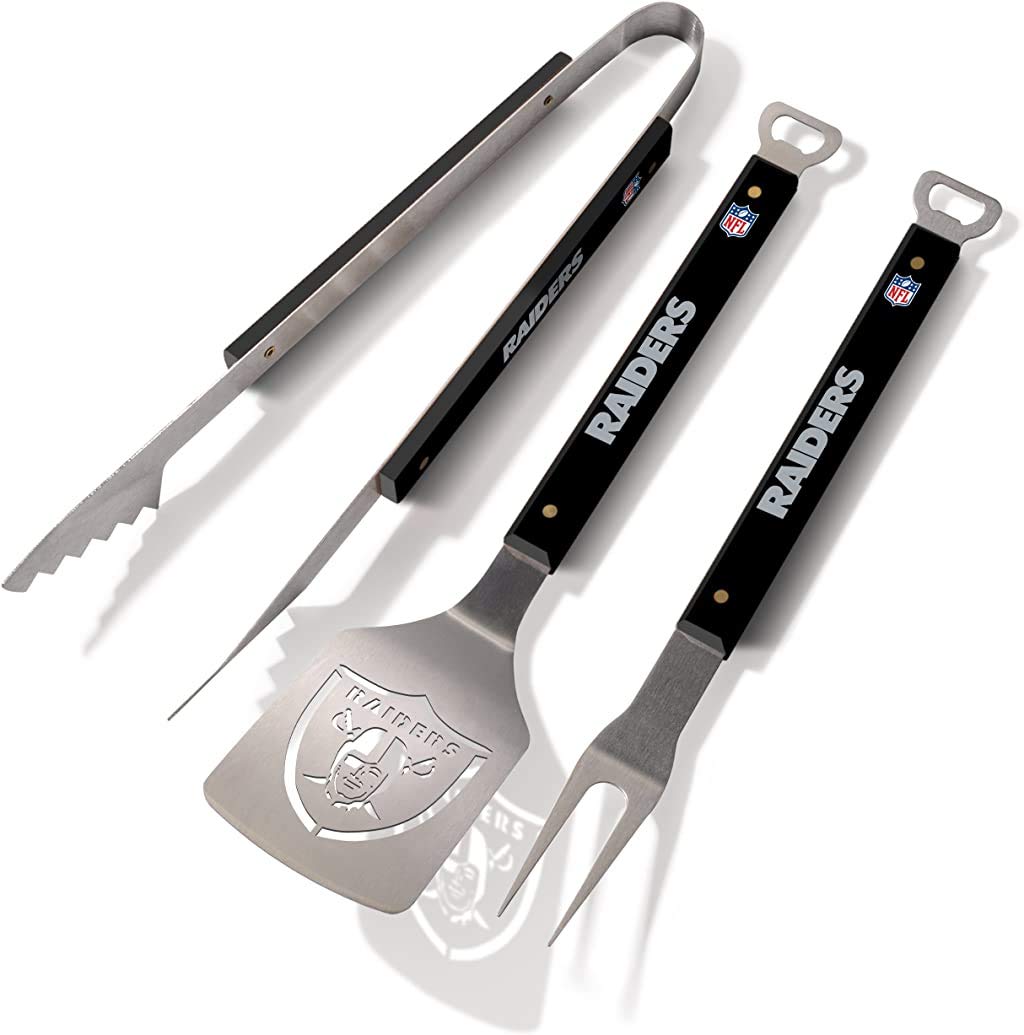 YouTheFan NFL Spirit Series Set de Herramientas para Asar, 3 Piezas - Oakland Raiders