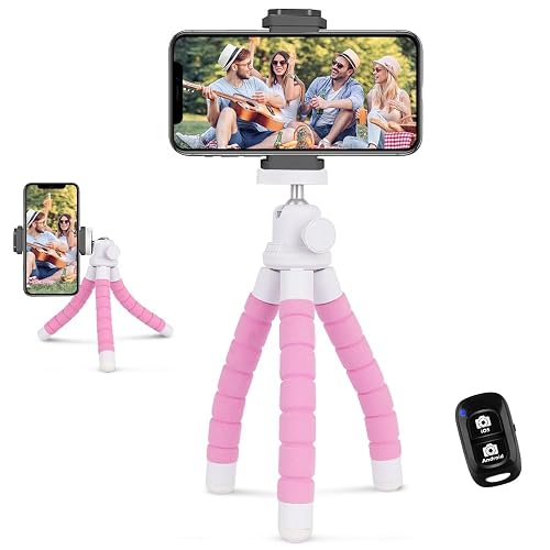 UBeesize Trípode teléfono móvil, trípode portátil y Flexible con Control Remoto inalámbrico y Clip, Soporte para teléfono móvil para grabación de Video (Rosa)