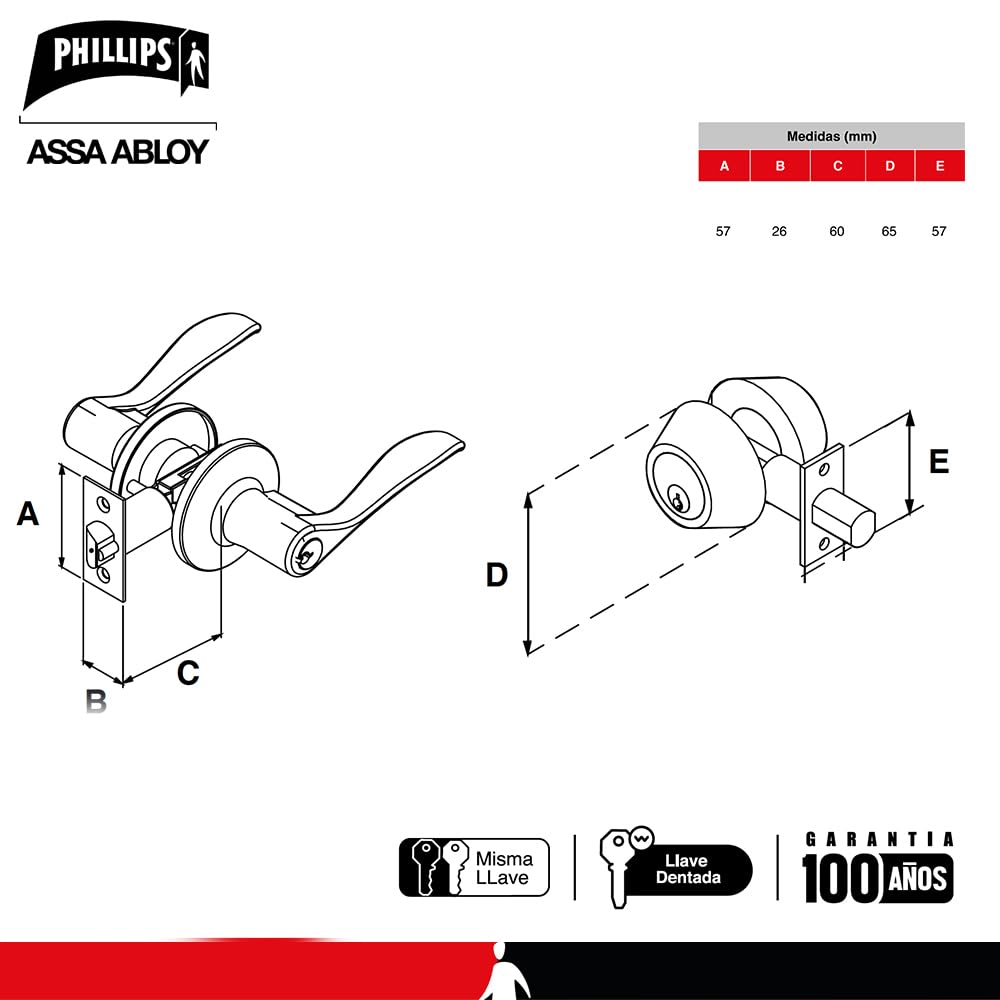 Phillips Combo Cerrojo/Manija Nogal Para Entrada LLave-Mariposa Negro