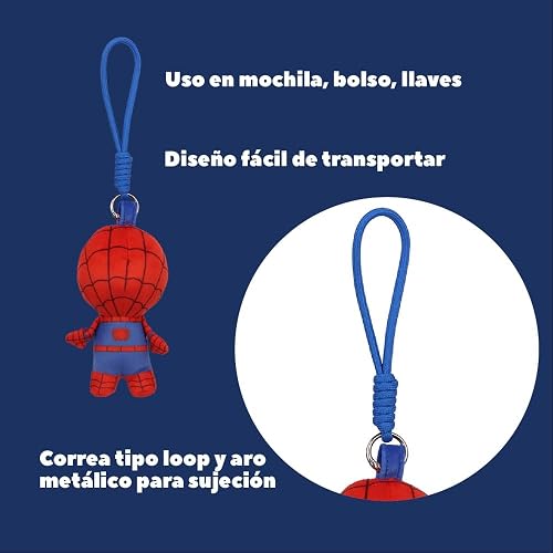 Ruz Llavero Peluche Spiderman 10 cm Suave con Aro Metálico | Accesorio para Mochila Bolsa o Llaves | Diseño Decorativo Ligero y Resistente | Ideal para Uso Diario o Regalo Multicolor
