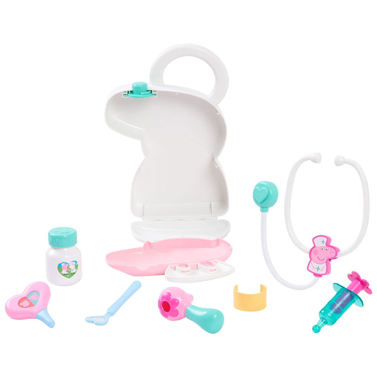 Peppa Pig Just Play - Juego de Fundas de chequeo con asa de Transporte, Kit médico de 8 Piezas para niños con Estetoscopio, Color Rosa