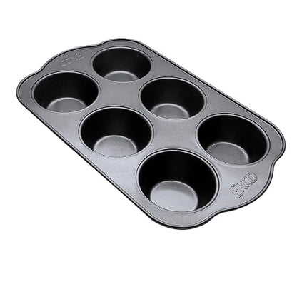 Ekco - Molde para Hornear Muffins, Magdalenas, Mantecadas, Ekco Evolution, Color Negro, Acero inoxidable con Antiadherente, 6 Tazas