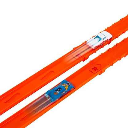 Hot Wheels Pista de Juguete 3+ | Incluye 760 cm de pista para montar, configuraciones variadas, 2 automóviles metal 1:64, JDW42