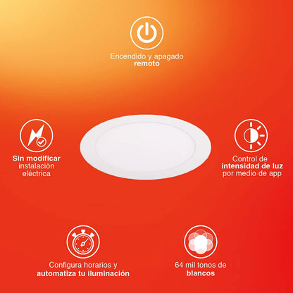 Tecnolite Connect Bucaramanga VII - Lámpara de Techo Downlight Inteligente para Interior de Casas Smart, Luz Led de 12 W Atenuable, Control con App Connect para Celular, Compatible con Alexa