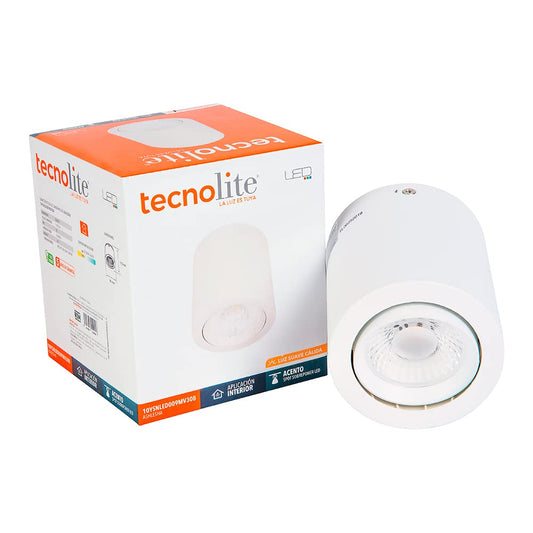 Tecnolite Lámpara Spot LED de Sobreponer Dirigible 10 W, Luz Suave Cálida, No atenuable, LED integrado