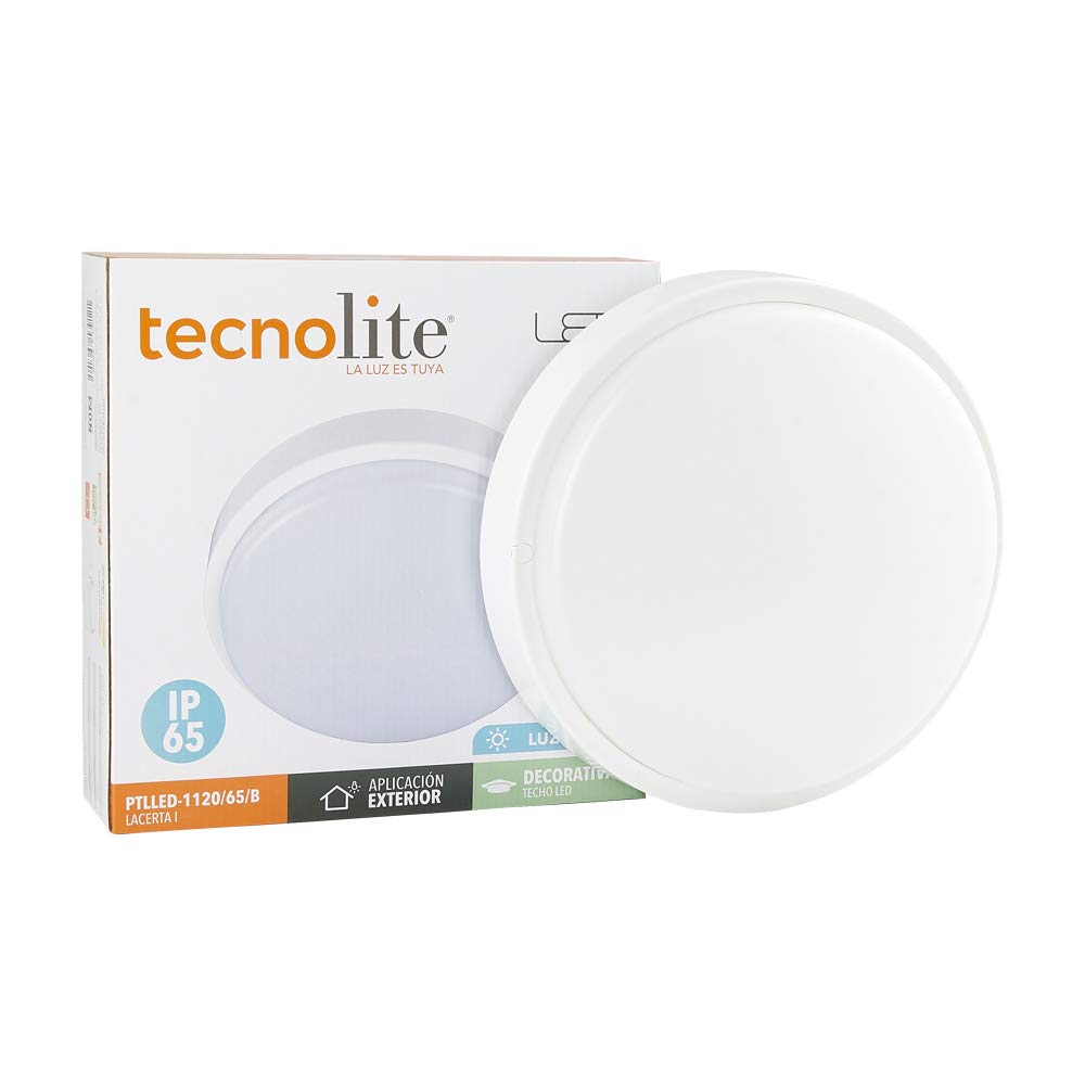 Tecnolite Lámpara Plafón LED de Techo Zona Costera 18PTLLEDC65MVB, 18 W, Luz de Día, IP65, IK08, No Atenuable, Blanco