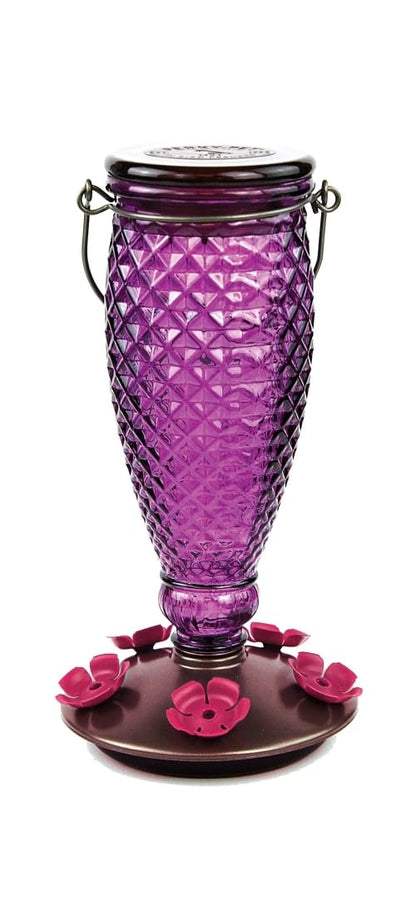Perky-Pet 9102-1SR - Alimentador de colibrí de Vidrio con Relleno de Diamante Morado con Protectores de Abeja Integrados, decoración de jardín al Aire última intervensión, 24 onzas