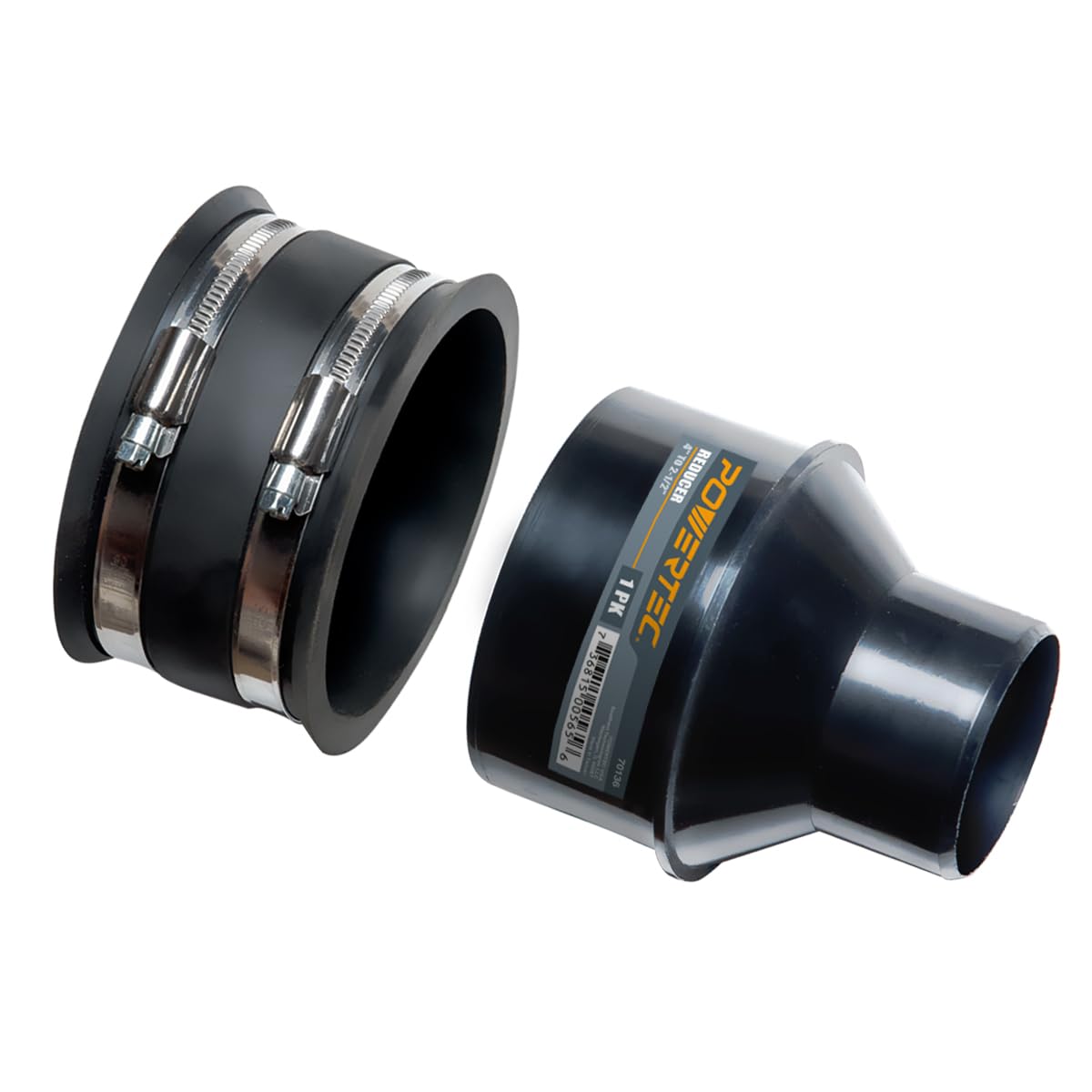 POWERTEC 70322 Reductor de 4 pulgadas a 2-1/2 pulgadas y puño flexible de control de polvo de 4 pulgadas con abrazaderas de manguera de acero inoxidable, accesorio de recogida de polvo para