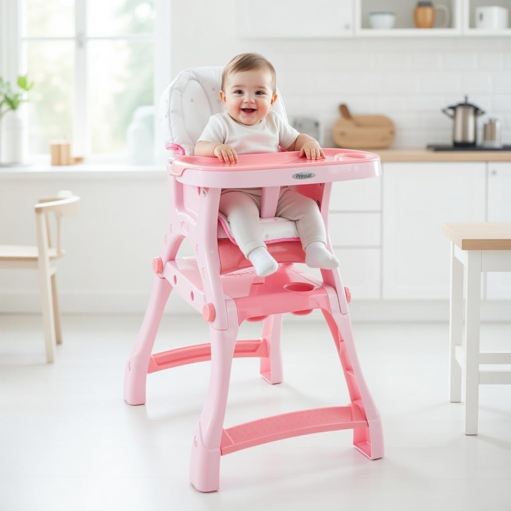 PRINSEL | Sillita Alta Infantil Convertible | Silla Alta para Bebé | Kinder City | Rosa | De 6 Meses a 3 Años, Convertible a Escritorio, Doble Charola Ajustable, Fácil de Limpiar | Artículos para Bebés