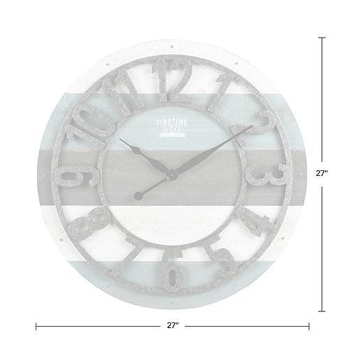 FirsTime & Co. - Reloj de Pared con tablones lamentables Color Verde Azulado, decoración clásico Grande para Sala de Estar, Oficina en casa, Redondo, Madera, Granja, 27 Pulgadas